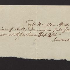 Receipt from Samuel Stratton to Felix Dominy, 1830