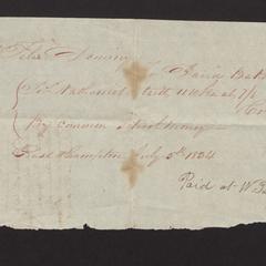 Bill from Daniel Baker to Felix Dominy for Nathaniel Dominy VII's tuition, 1834
