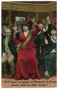 Hold up your hands, suffrage postcard