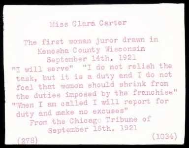 Miss Clara Carter, first woman juror