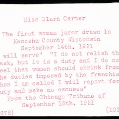 Miss Clara Carter, first woman juror
