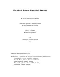Microfluidic Tools For Hematologic Research