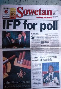 Headlines, "IPF for Poll," Refers to Buthelezi's Inkatha Party in South African Newspaper, The Sowetan