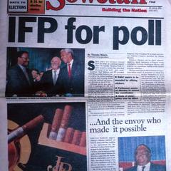 Headlines, "IPF for Poll," Refers to Buthelezi's Inkatha Party in South African Newspaper, The Sowetan