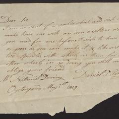 Order from Daniel Terry, Oysterpond, May 1, 1819