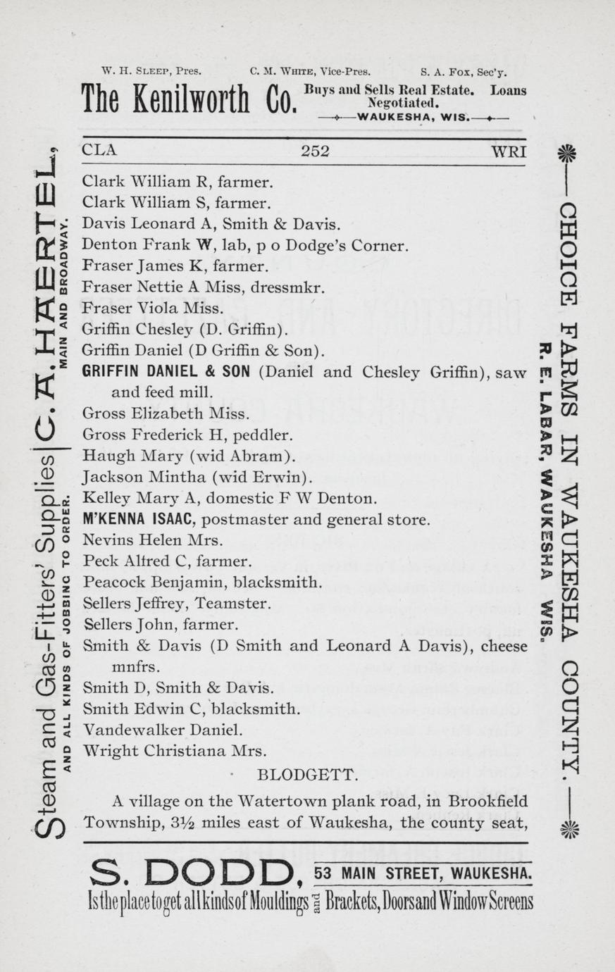 Waukesha County gazetteer and farmers' and land owners' directory, 189091 Full view UWDC
