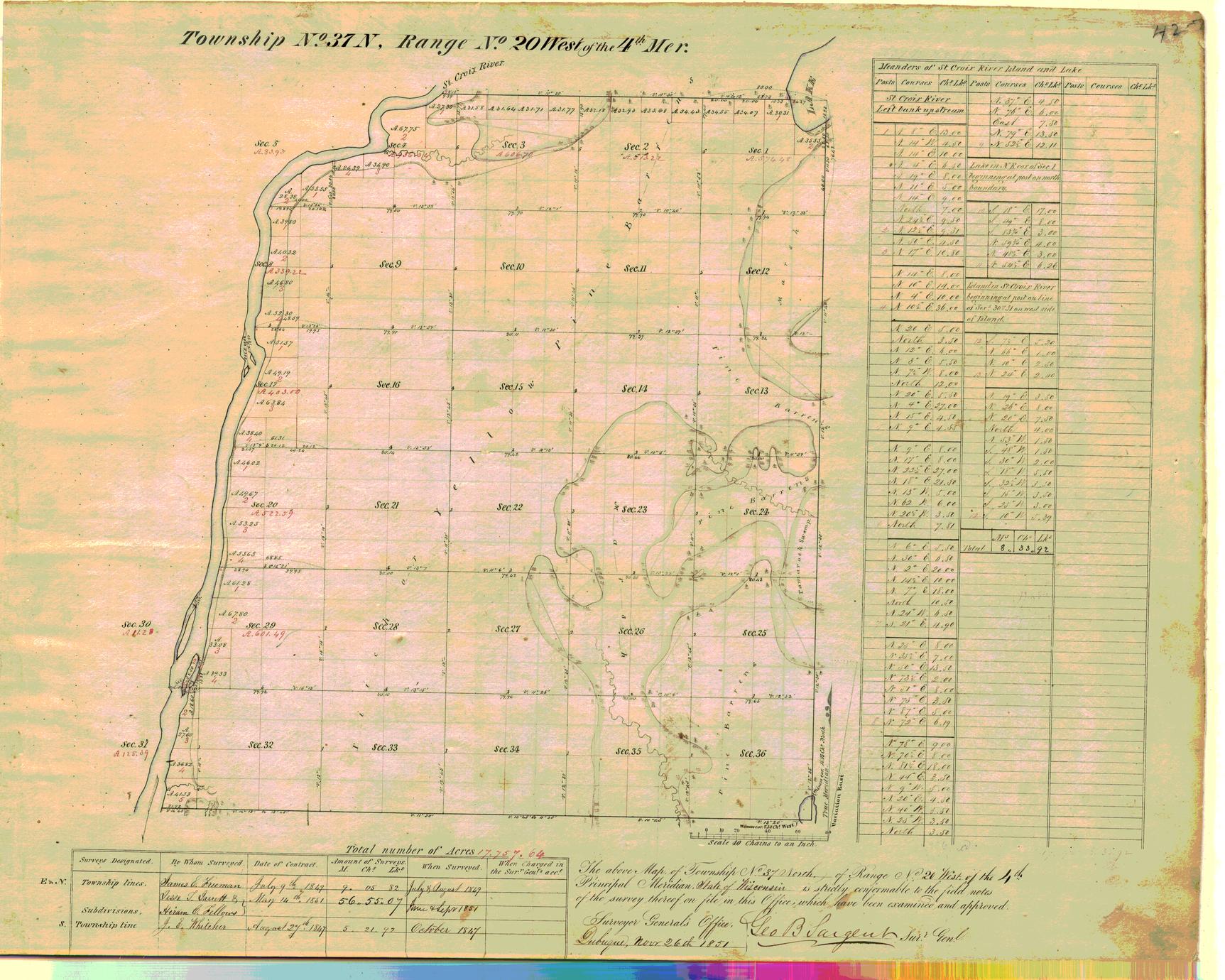 [Public Land Survey System map: Wisconsin Township 37 North, Range 20 West]