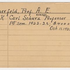 Prof. A. E. Sommerfeld, personnel card