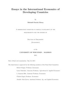 Essays in the International Economics of Developing Countries