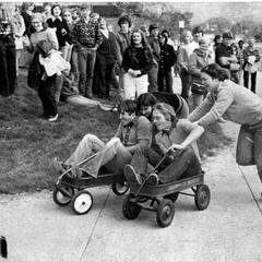 Burlap Olympics wagon races