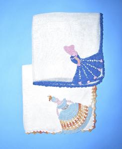 Crocheted handkerchiefs of women in dresses