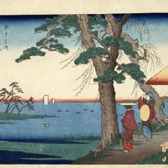 The Hut of the Poet Saigyo at the Snipe-rising Marsh near Oiso, no. 9 from the series Fifty-three Stations of the Tokaido (Marusei or Reisho Tokaido)