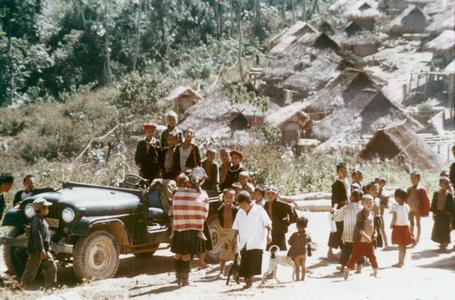 USAID jeep in the Akha village of Phate in Houa Khong Province