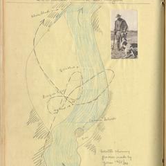 Duck hunting on Bosque Sand Bar, New Mexico, journal page with map, bird list and inset photo with dog, November 1920