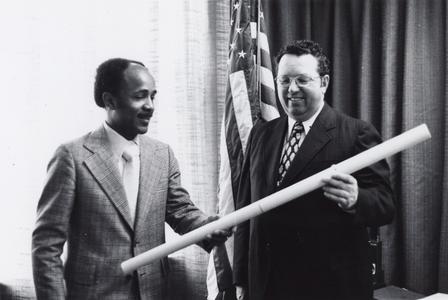 Chancellor Ed Fort and Mayor Tony Dufek, Manitowoc, 1975