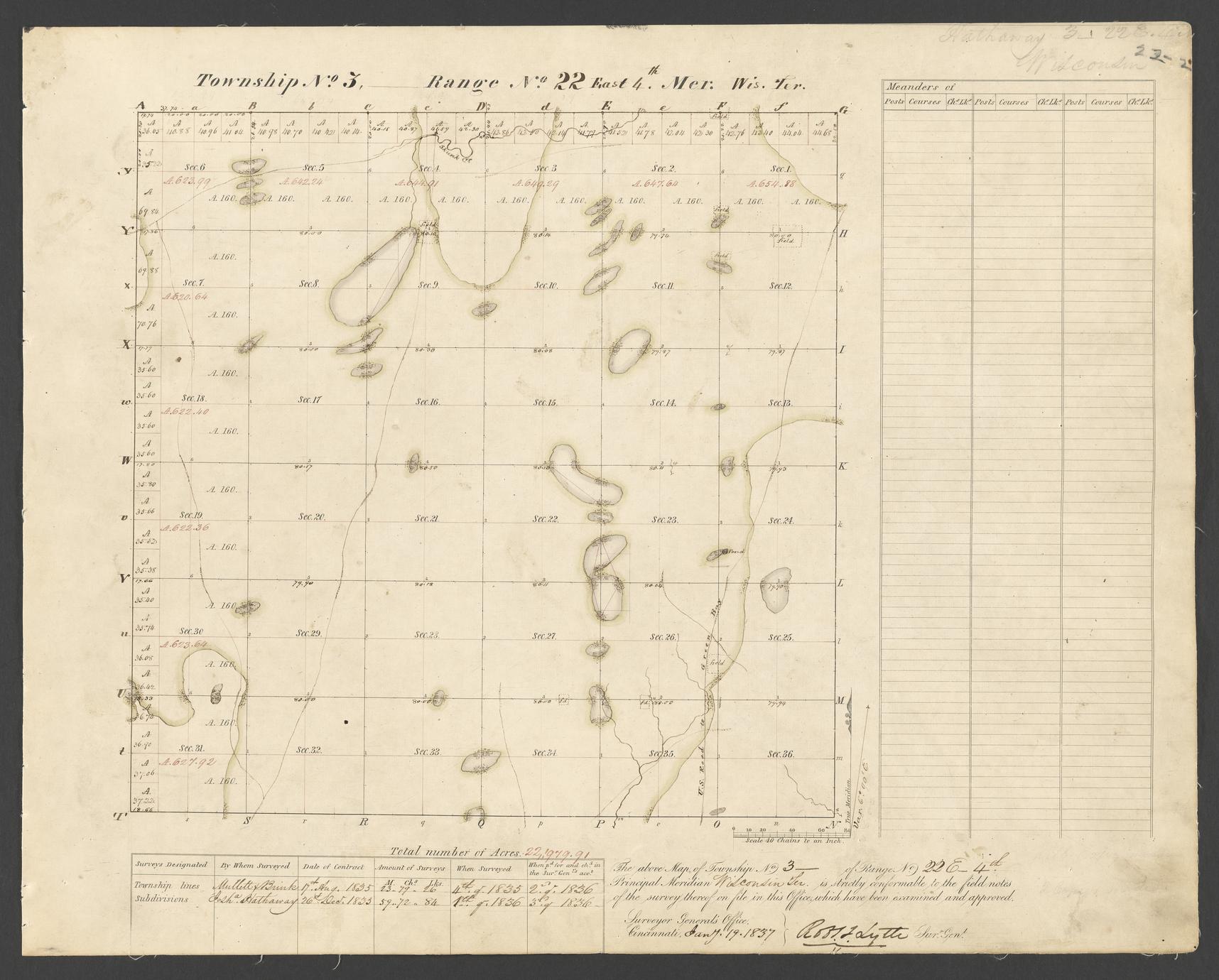 [Public Land Survey System map: Wisconsin Township 03 North, Range 22 East]