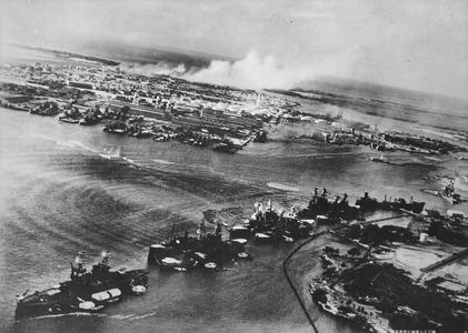Photograph by Japanese aviator during surprise attack on Pearl Harbor