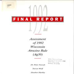 Assessment of 1992 Wisconsin Atrazine Rule (Ag30)  : Final report