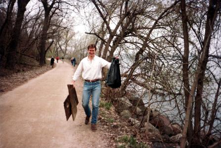 Paul Jacobson picking up trash on the Lakeshore Path