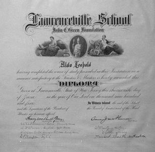 Aldo Leopold's diploma from Lawrenceville School