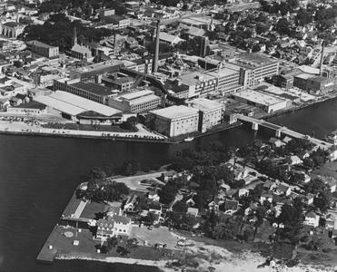 Aerial view of Hamilton Manufacturing Company main plant looking northeast from Coast Guard Station
