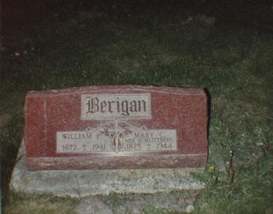 Gravestone of William P. and Mary C. Berigan
