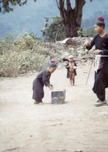 Blue Hmong children and father in northern Thailand