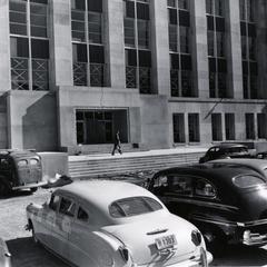 Memorial Library, west entrance with cars