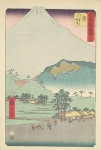 Mt. Fuji and Mt. Ashitaka from Hara, no. 14 from the series Pictures of the Famous Places on the Fifty-three Stations (Vertical Tokaido)
