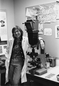 Ruth Bleier with microscope
