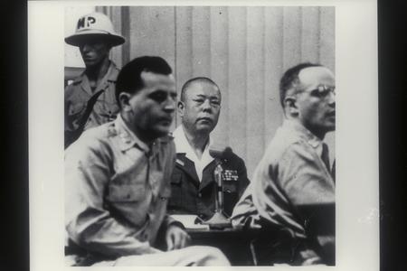 Lieutenant General Yamashita goes to trial in Manila, 1945