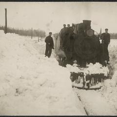 Train engine in the snow
