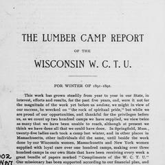 The lumber camp report of the Wisconsin W.C.T.U. : for winter of 1891-1892