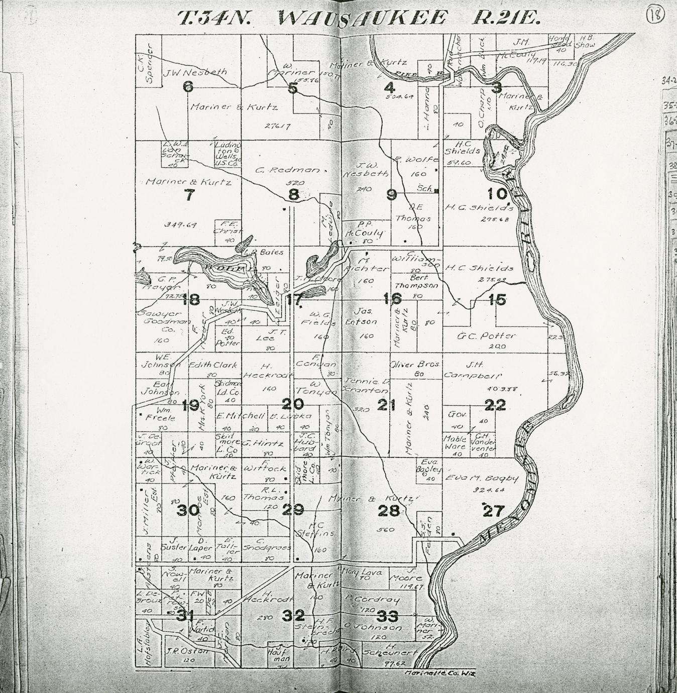 Pocket map with names of owners, Marinette County, Wisconsin, 1920 ...