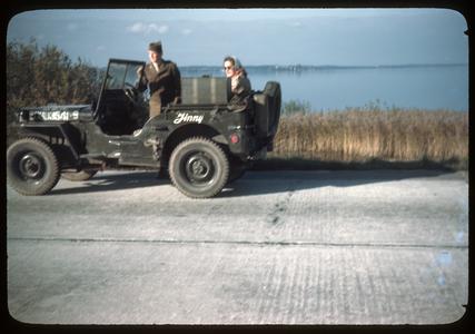 Annie (Pat's friend) in a jeep with a GI in Holland