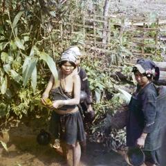 Three Akha women tending their village garden in Houa Khong Province