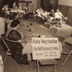 Early Wisconsin polio vaccination clinic set up in a city hall basement