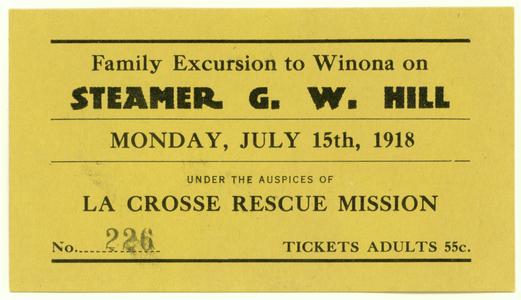 Family excursion to Winona on steamer G.W. Hill ticket