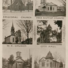City Hall and the churches of Evansville, Wisconsin, 1900