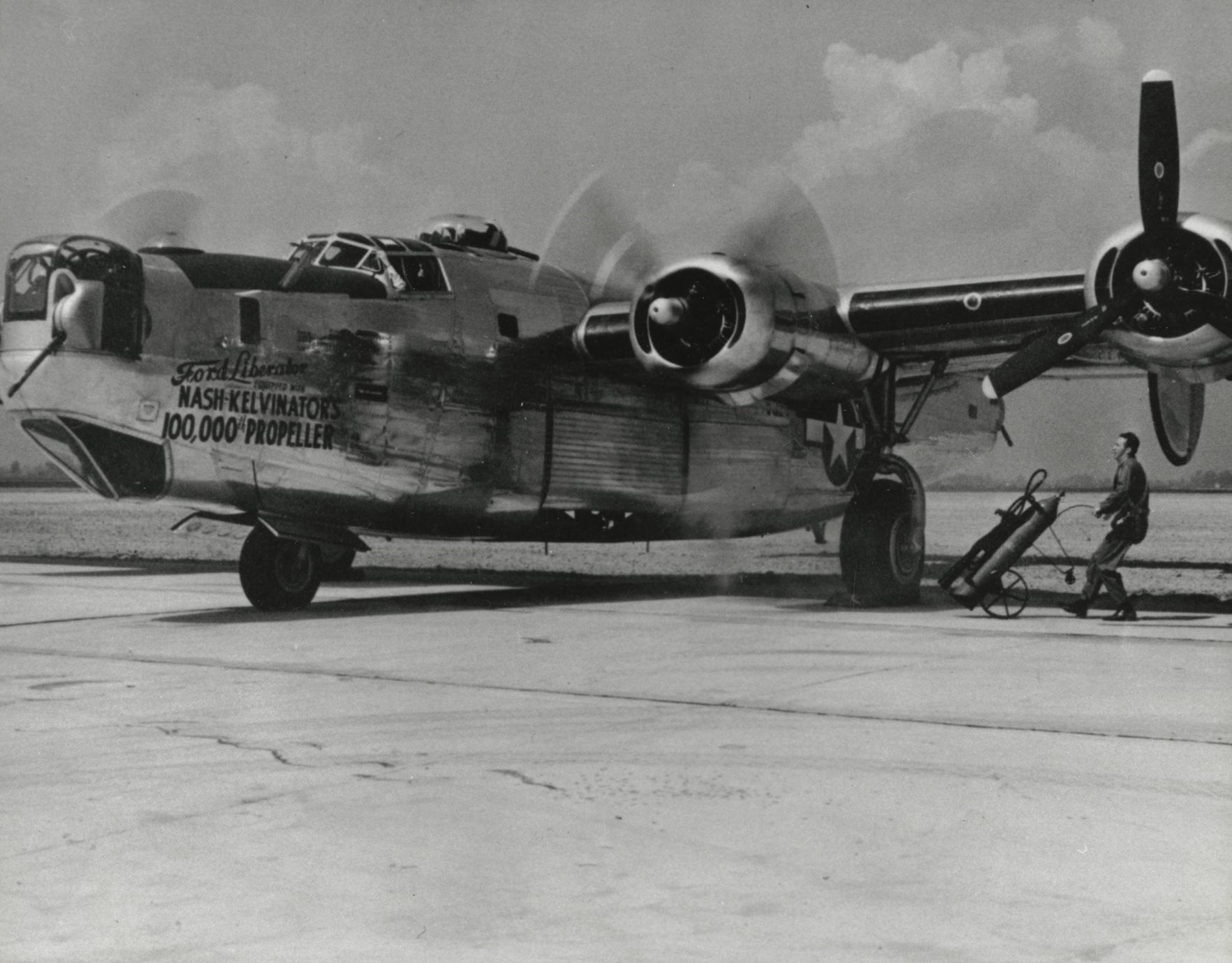 The 100,000th Nash-Kelvinator propeller on a World War II bomber