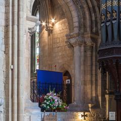 Worcester Cathedral south transept into St John's Chapel Norman arch