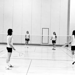 Women playing badminton