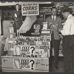 "Walk away your corns and calluses" drugstore display