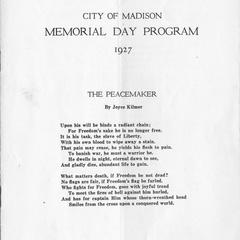City of Madison Memorial Day Program 1927