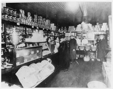 Grocery store interior, early 1900s