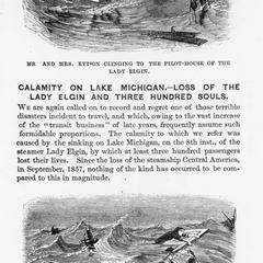 Page of Frank Leslie's Illustrated Newspaper detailing the sinking of the Lady Elgin