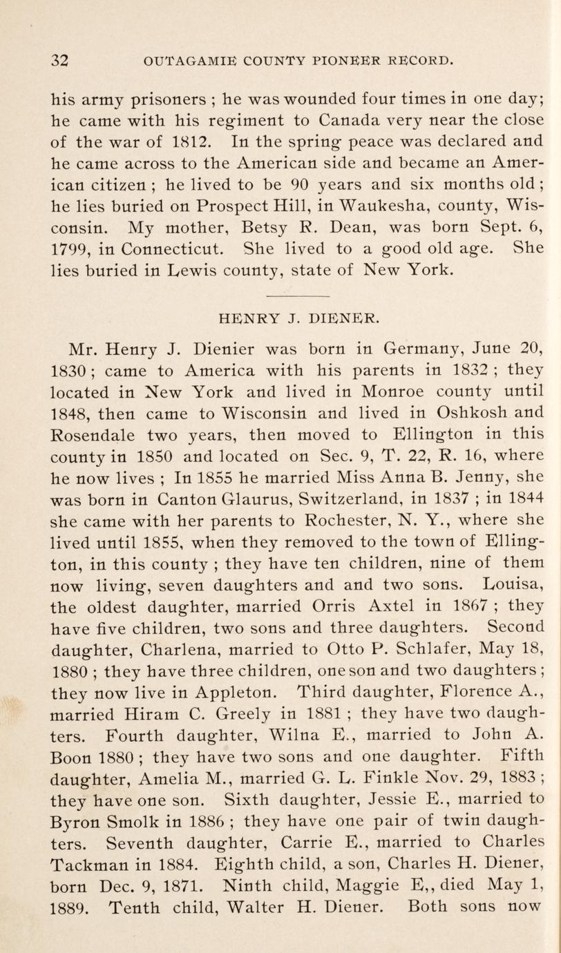 Record of the pioneers of Outagamie County, Wisconsin also an