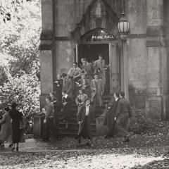 Students leaving music hall