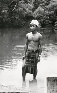 Nyaheun man wears traditional Nyaheun loincloth in Attapu Province