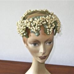 Pillbox hat with faux pearls